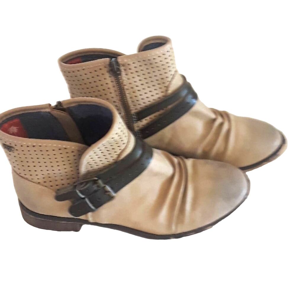 Womens Sz 6.5 Tan BOHO Festival Brown Buckle Western Distressed Ankle Boot Roxy
